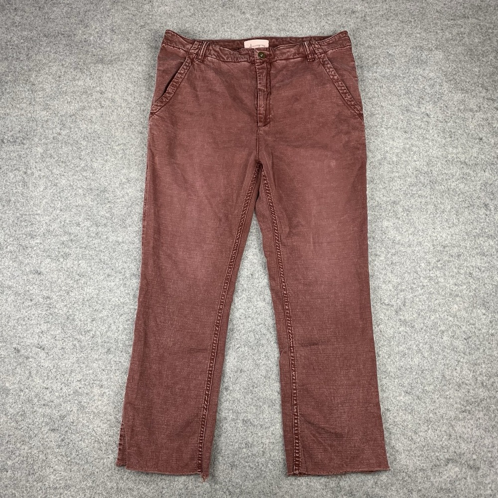 Anthropologie Pilcro The Letterpress Burgundy Straight Leg Raw Hem Pants Size 10